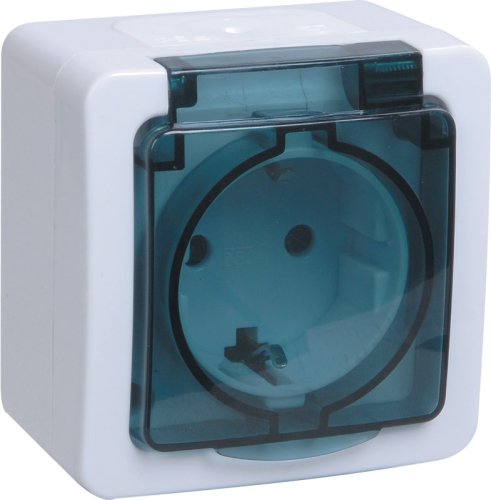 Розетка с заземлением накладная IEK Гермес Plus РСб20-3-ГПБд 1-м. крышка шторки IP54 дымчатый картинка